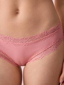 Bonmuse 5pcs Women's Solid Color Minimalist Comfortable Lace Trim Bikini Panties - Multicolor - View 5