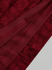 SHEIN MOD Plus Size Women's Off Shoulder Ruffle Lace Elegant Waist Cinching Cocktail Party Dress - Burgundy - View 4