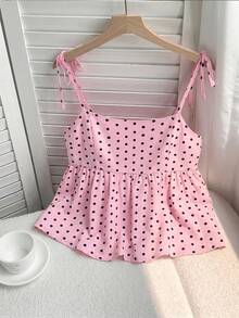 Comfortcana Áo hai dây dáng chữ A chấm bi cỡ lớn, thích hợp cho mùa xuân/hè. - Màu Hồng baby - Xem 3