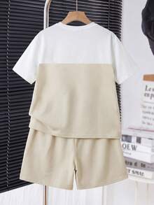 Bộ đồ thể thao thoải mái, tối giản dành cho bé trai tuổi teen: áo thun cổ tròn tay ngắn và quần short. - trắng - Xem 5