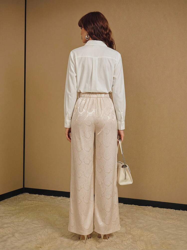 WATER-SOLUBLE EMBROIDERED CASHEW FLOWER JACQUARD FABRIC CASUAL VACATION ELEGANT WOMEN PANTS