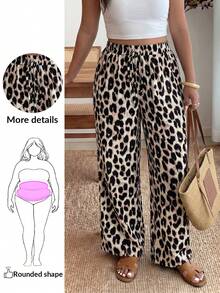 Enliva Pantalones con estampado de leopardo talla extra, de moda para el verano - Multicolor - Ver 2