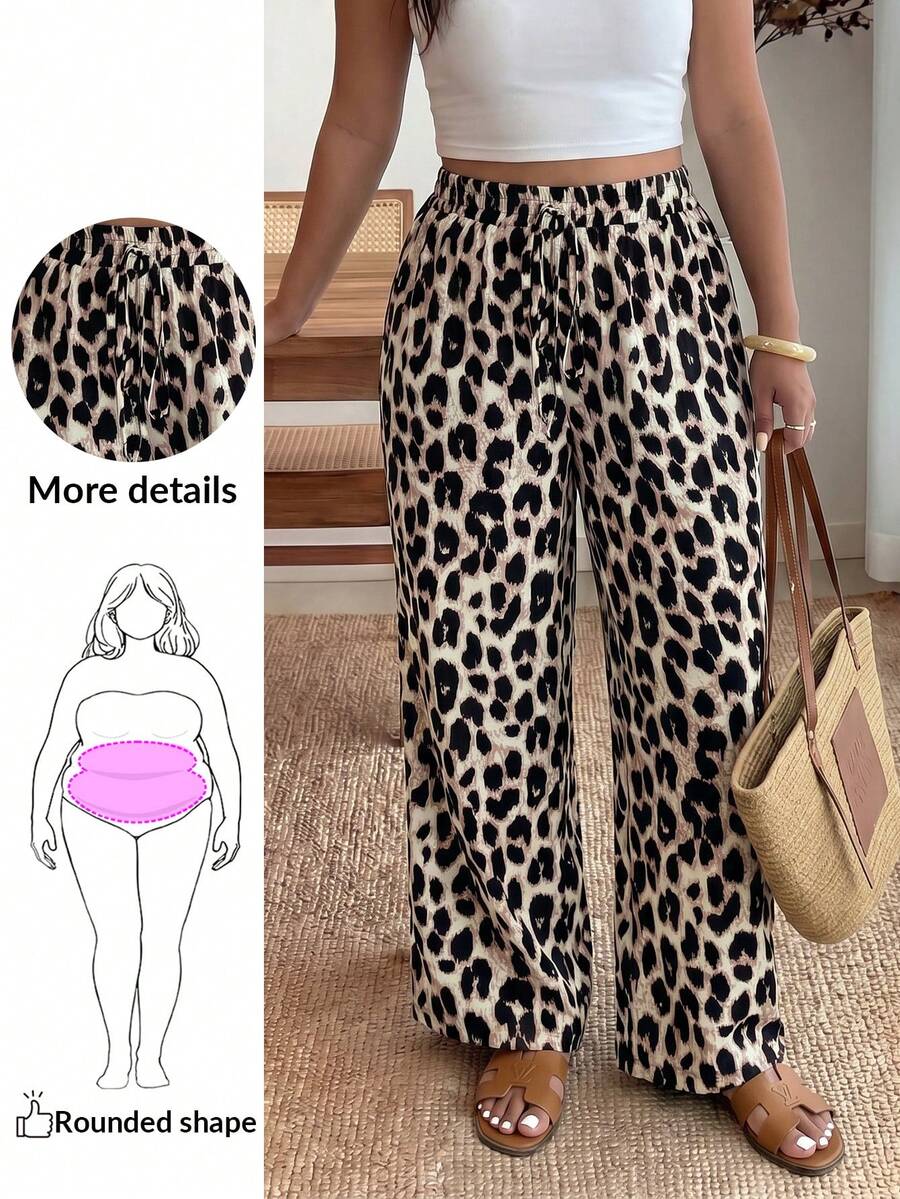 Enliva Pantalones con estampado de leopardo talla extra, de moda para el verano