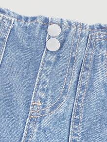 SHEIN Quần jean denim cạp cao dáng rộng, thoải mái cho bé gái. - Rửa nhẹ - Xem 3