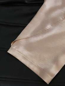 Franclia 女士优雅缎面长裤，光泽高端不对称系带阔腿裤，适合春、夏、初秋穿着 - 香檳色 - 查看 3