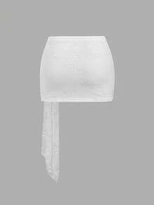 SHEIN Tall Chân váy thời trang nữ trang trí hình sao biển kim loại - trắng - Xem 2