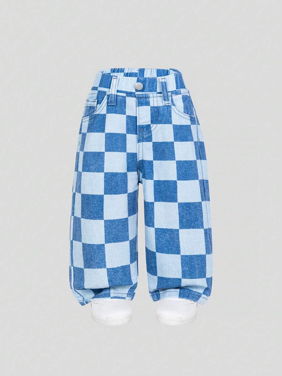 Elladie kids Quần denim kẻ caro dáng rộng, thoải mái, thời trang thường ngày cho bé gái Denimly, cạp chun co giãn, họa tiết kẻ sọc. - Màu xanh lam - Xem 1