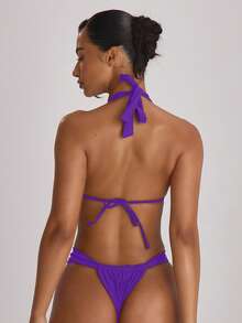 Musera Resort Thick Strap Ruched Cheeky Bikini Bottoms Swim Vacation Holiday Summer Travel Beachwear Basics Solid Colour Swimwear Resort Core - Purple - View 4