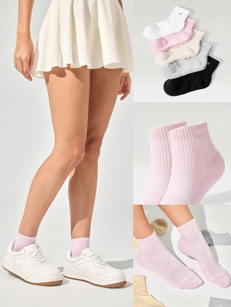 5 Pairs Socks Soft Ventilated Mesh With Embroidered Logo Workout Daily Casual