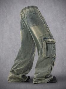 Manfinity Denimwave 男士浅蓝色牛仔工装裤宽松牛仔裤破洞工装牛仔裤，适合送给老公、男朋友的礼物 - 水鴨藍 - 查看 2