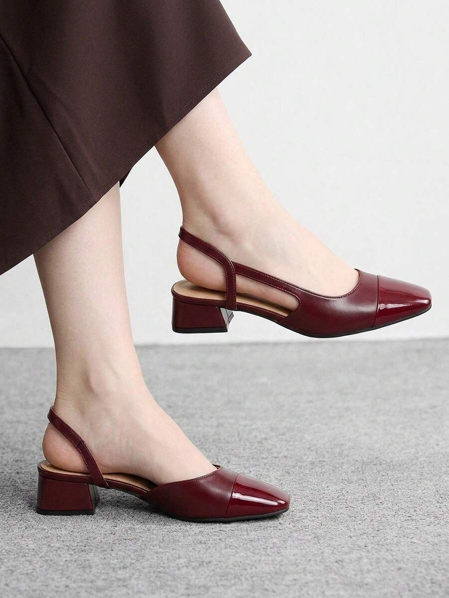 CUCCOO BIZCHIC Women's Pointed Toe Block Heel Colorblock Pumps, Spring/Summer - Bordeaux - View 1