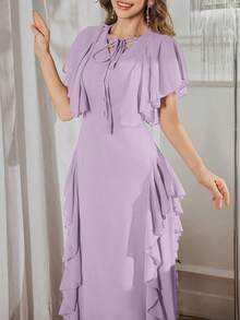 Modelyn French Design Ruffle Sleeve Tie-Front Dress - Purple - View 6