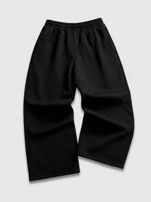 ROMWE MEN Street Life Teen Boy Cross Print Elastic Waist Loose Sweatpants - Black - View 4