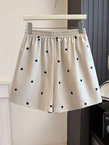 GlowEve CURVE Plus Size Women's Polka Dot Loose Casual Woven Shorts, Sweet Beachwear Relaxed Retro Korean Style Commuter - Grey - View 2
