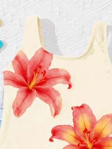 SHEIN 适合夏季的少女休闲简约连体泳衣 - 彩色 - 查看 3