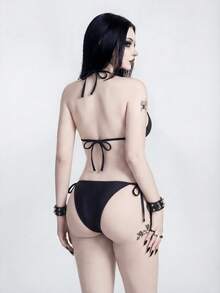 ROMWE Bộ đồ bơi nữ phong cách Gothic màu đen hình chữ thập 2026SS, thích hợp cho kỳ nghỉ, đi biển, thường ngày. - Nhiều màu - Xem 6