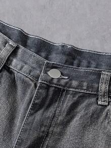 Manfinity Denimwave Y2K复古街头风男士浅蓝色做旧宽松筒状牛仔裤 - 淺灰色 - 查看 6