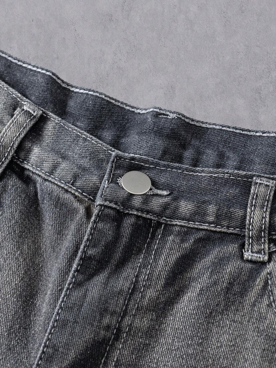 Manfinity Denimwave Y2K Vintage Streetwear 's Light Blue Distressed Loose Barrel Leg Denim Baggy Jeans - Image 6