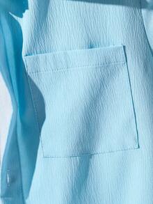 SHEIN Tween Boy Solid Color Short Sleeve Shirt And Shorts 2 Pieces Set - Baby Blue - View 7