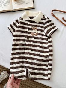 LMoss Kids Baby Boy Knitted Striped Bear Collar Casual Romper - Multicolor - View 4