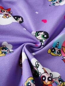 THE POWERPUFF GIRLS X SHEIN 少女卡通印花吊带背心和短裤睡衣套装 - 紫色 - 查看 7