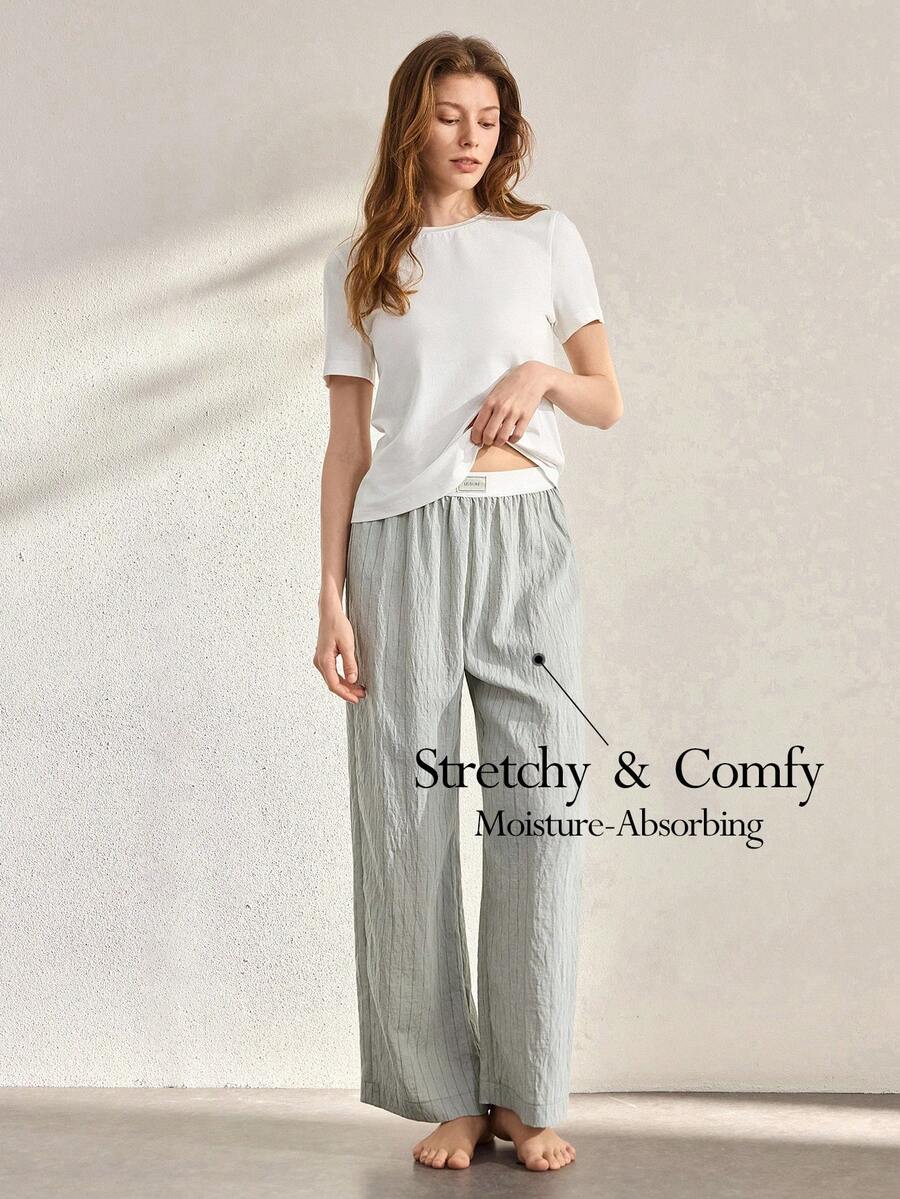 Ocili Set Piyama Kaos Katun Nyaman & Celana Linen Lembut untuk Wanita - Hijau - View 1