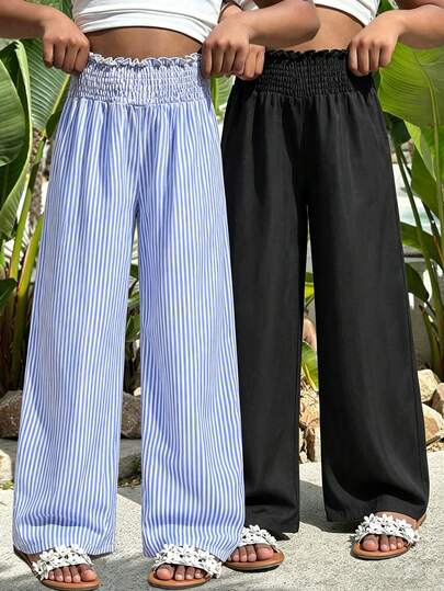 Sparklyn 2 chiếc quần ống loe dáng rộng thoải mái cho bé gái, thích hợp mặc đi biển, du lịch hoặc dạo phố hàng ngày.