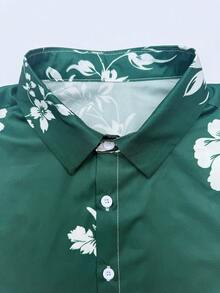 Surfspeed Bộ đồ đi biển nam gồm áo sơ mi ngắn tay in hoa và quần short. - Màu xanh lá cây đậm - Xem 4