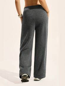 Exploreva Pantalones deportivos de unicolor con cordón en la cintura - Gris Oscuro - Ver 2