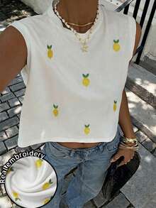 Siren Gaze Áo tank top nữ thêu họa tiết chanh - Trang phục thường ngày mùa hè cho các buổi hẹn hò, du lịch biển, lễ hội miền Tây, phong cách đường phố retro Y2K, tiệc rave, các đêm nhạc hội mùa xuân/hè, tập gym, lễ hội âm nhạc, trang phục hàng ngày, hoàn hảo cho kỳ nghỉ bên bờ biển và quà tặng Ngày của Mẹ. - Nhiều màu - Xem 5