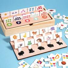 MINKOJA Wooden 4-In-1 Matching Game Box For Kids, Montessori Educational Early Learning Toy, Number Shape Color Animal Cognitive Flash Cards, Toddler Concentration & Observation Training Toy With Wooden Storage Box, Enlightenment Gift For Boys And Girls - Multicolor - View 6