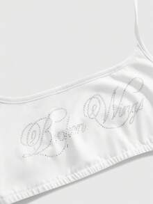 ROMWE Y2K Bộ áo tank top nữ gợi cảm, đa năng, đính đá và chữ cái. - Nhiều màu - Xem 5