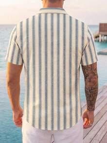 VIVINTIMO Men's Striped Print Short Sleeve Shirt, Suitable For Daily Wear, Holiday - Multicolor - View 2