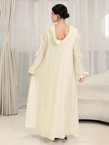 Yasmyna Vestido elegante de estilo árabe con decoración de lazo de unicolor para mujer - Amarillo - Ver 2