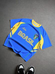 Aesthetic Post Áo đấu bóng đá Brazil BRASIL chữ vàng và xanh lá cây kiểu retro, áo tập bóng đá cổ tròn dáng rộng phối màu vàng và xanh lá cây tương phản, áo thun in hình dành cho nam/nữ, áo thể thao mùa hè cho nam, trang phục bóng đá. - Nhiều màu - Xem 5