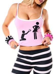 SUMWON WOMEN Camiseta de tirantes con cuello de escote y ribete de contraste, con estampado gráfico y tirantes ajustables, corta y casual para el verano - Rosa - Ver 4