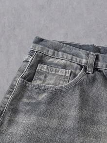 Manfinity Denimwave Y2K复古街头风男士浅蓝色做旧宽松筒状牛仔裤 - 淺灰色 - 查看 5