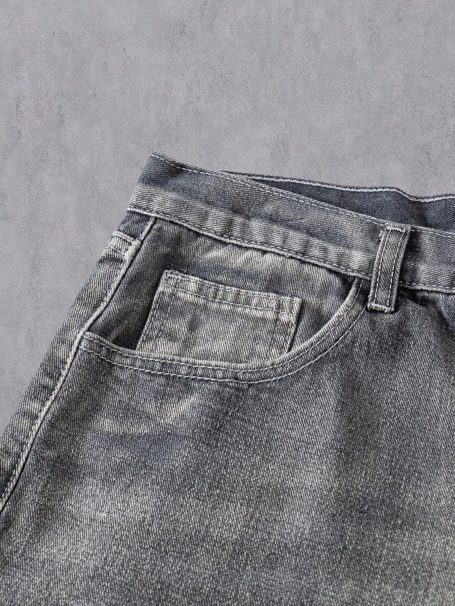 Manfinity Denimwave Y2K Vintage Streetwear 's Light Blue Distressed Loose Barrel Leg Denim Baggy Jeans - Image 5