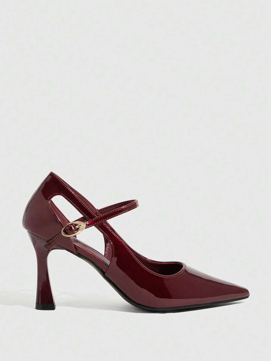 CUCCOO SZL Women's Spring/Summer New Elegant Pointed Toe Purple-Red Mirror PU Hollow Strap High Heel Pumps, Suitable For Commuting, Holidays And Dating - Red Violet - View 1