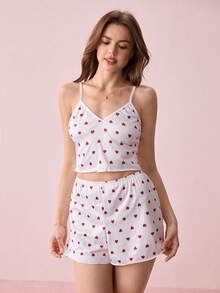 Bonmuse Bộ đồ ngủ 2 mảnh dành cho nữ mùa hè, kiểu dáng gợi cảm, quần đùi yếm, in họa tiết toàn thân, đồ ngủ mùa hè dễ thương, áo ngủ dễ thương, bộ hai mảnh mặc nhà, đồ mặc nhà cho năm học mới - trắng - Xem 5