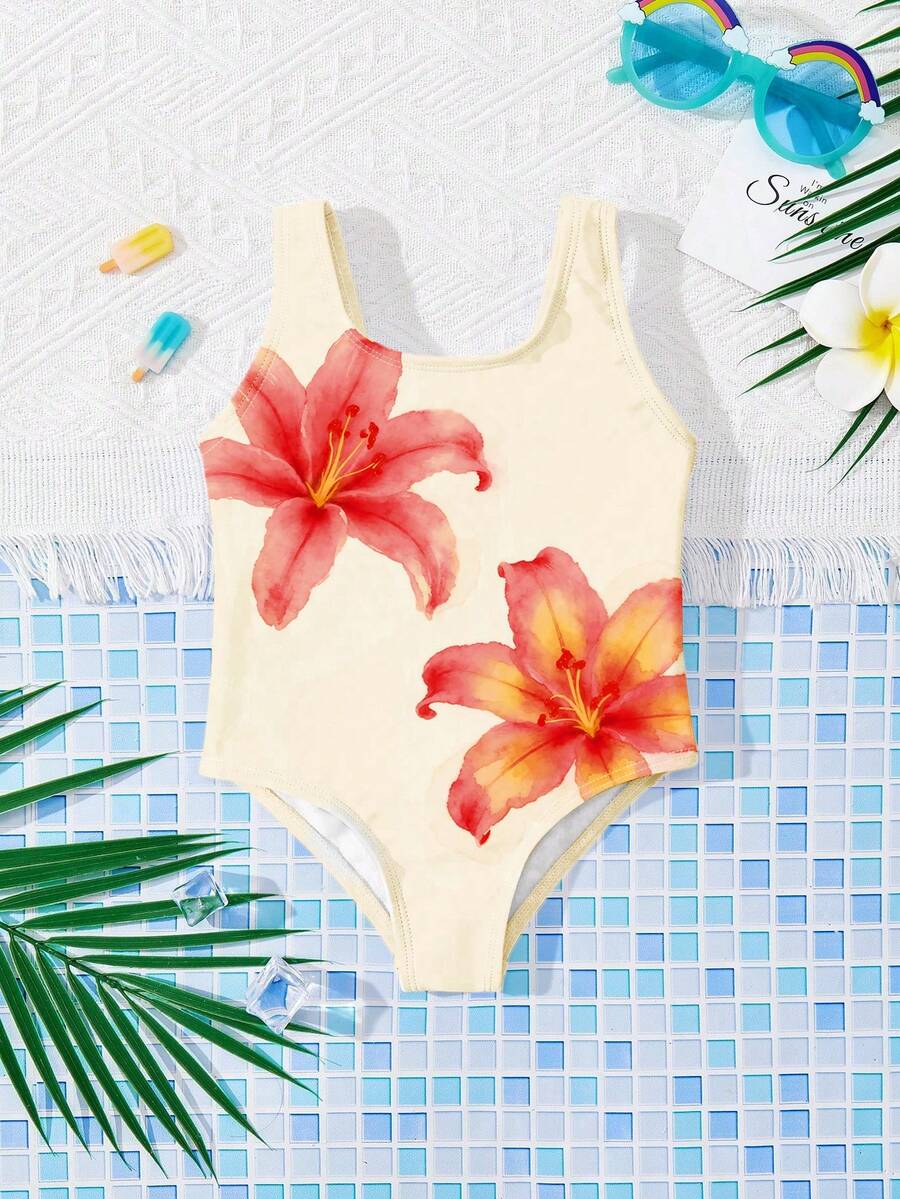 SHEIN 适合夏季的少女休闲简约连体泳衣 - 彩色 - 查看 1