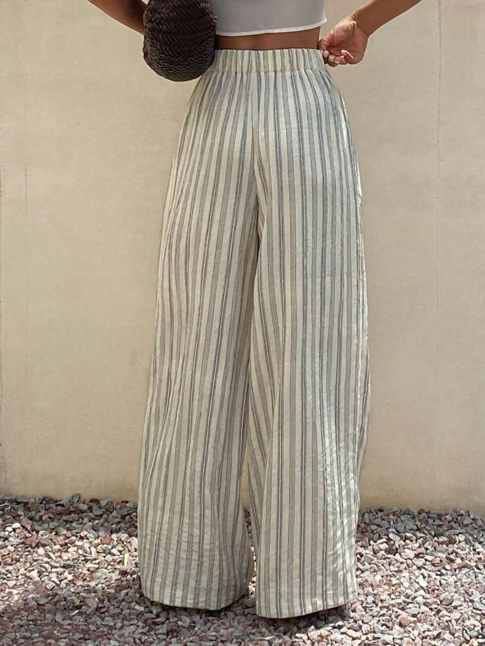 Beige Loose Wide-Leg Pants, Casual Vacation Autumn Trousers For Women Beach