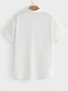 EASEVO Plus Size Men's Solid Color Short Sleeve Single-Breasted Casual Shirt, Vacation, Father's Day Gifts - White - View 8