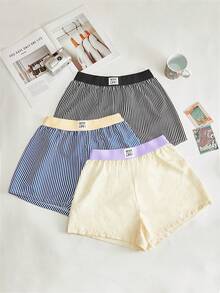 Lowkey Lull Bộ 3 quần short chiffon kẻ sọc phối màu tương phản, thoải mái, thích hợp mặc nhà cho nữ. - Nhiều màu - Xem 1