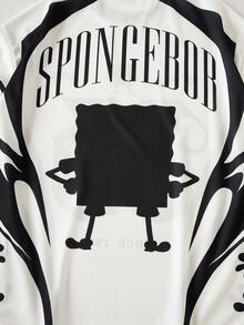 SpongeBob SquarePants | SHEIN Áo thun nam cổ tròn in chữ, kiểu dáng thường ngày, đa năng. - Đen và trắng - Xem 7