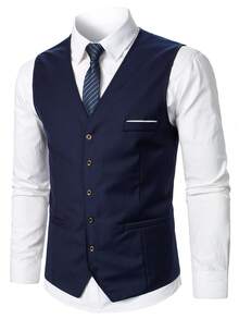 Manfinity Mode Bộ vest công sở nam màu trơn, cài khuy đơn và quần tây. - Màu xanh hải quân - Xem 5