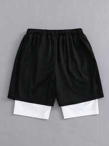SHEIN 青少年男孩黑色雙層蜘蛛印花2合1運動短褲，紅黑配色，夏季街頭風，Y2K SS26，黑白，運動、外出、旅行、度假 - 彩色 - 查看 4