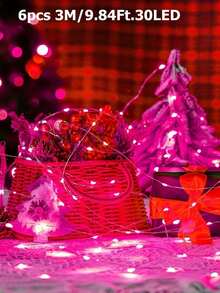 1/6 Packs 3/5/10/15/20M Battery Powered Pink Color Copper Wire Starry Sky Fairy Light,Suitable For Bedroom Decor, Christmas Decor, Party Decor, Wedding Decor, Center Decoration, Valentine's Day Decoration Light,Room Wall Decor Lights,Christmas Tree Decoration Led Lights String - Pink - View 17