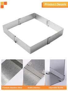 1 pieza Molde rectangular ajustable de acero inoxidable flexible y expandible de 11 a 21 pulgadas, adecuado para tartas de cumpleaños, tiramisú, pan, repostería - Herramienta de hornear - Plateado - Ver 5
