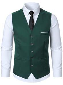 Manfinity Mode Bộ vest công sở cài nút và quần tây túi hông dành cho nam giới - màu xanh lá - Xem 6